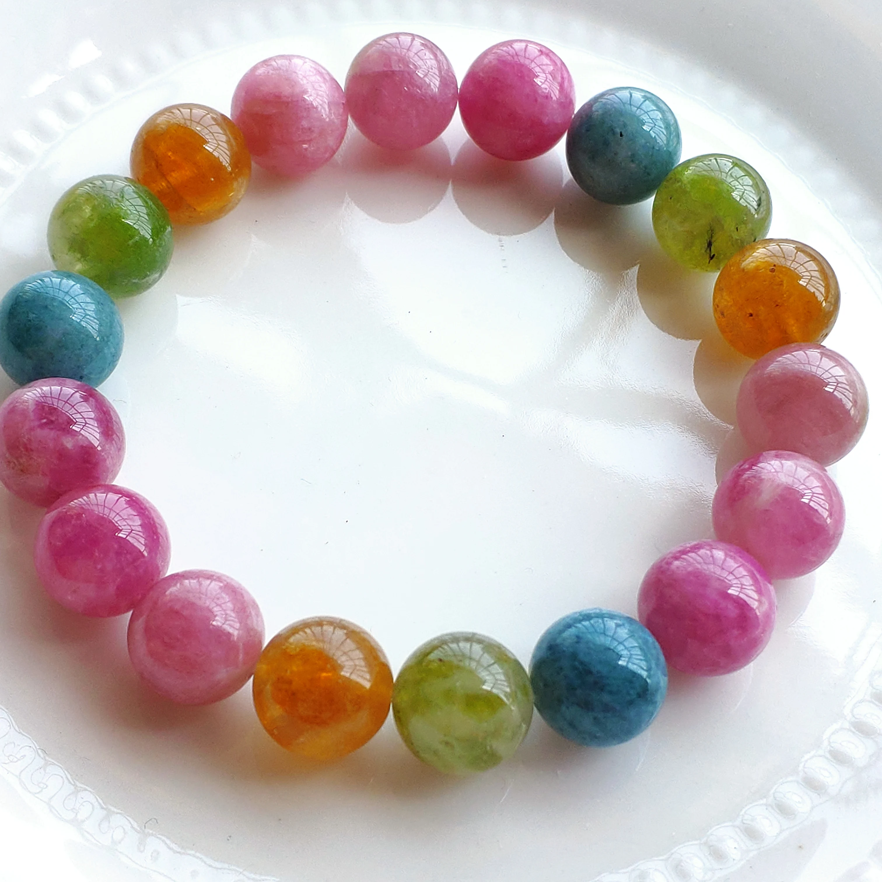 

Natural Colorful Tourmaline Clear Round Beads Bracelet 10mm Brazil For Women Men Rainbow Blue Red Tourmaline AAAAAAA