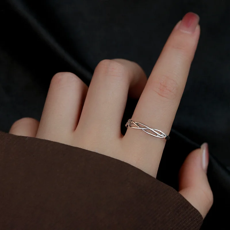 Real 925 Sterling Silver Geometric Line Winding Prime Circle Adjustable Rings for Women Fine Jewelry Minimalist Accessories silver ring silver rings