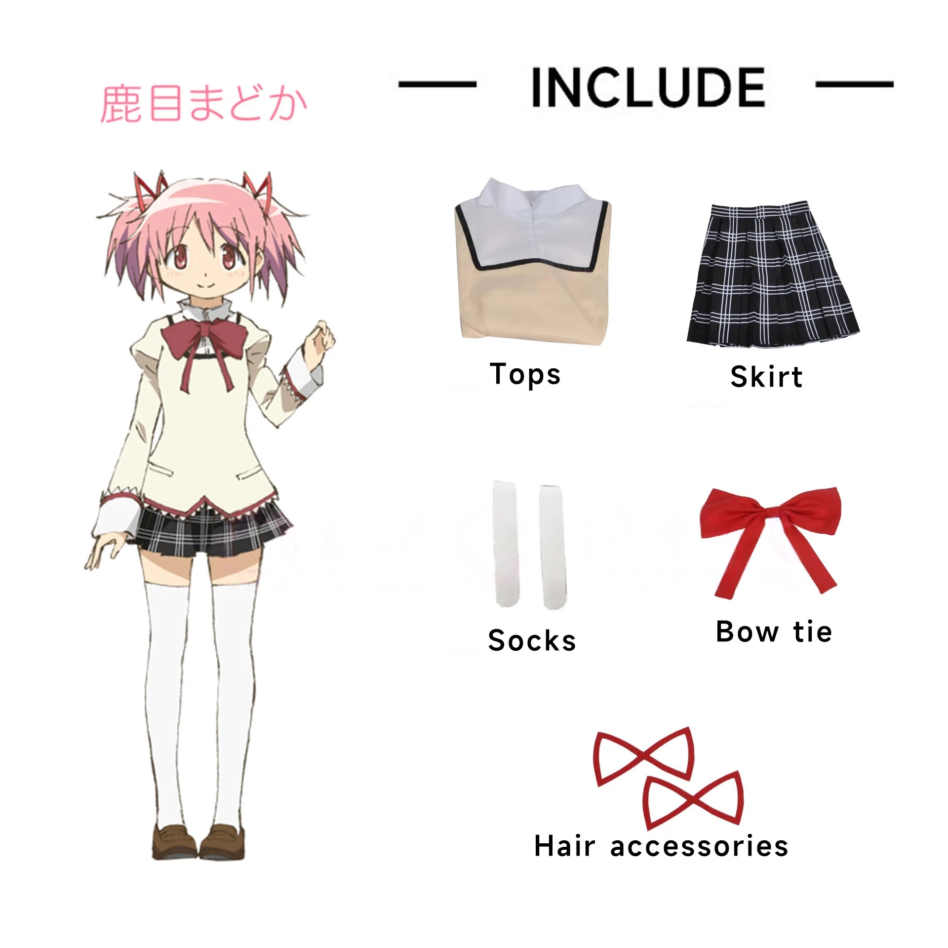 Puella Magi Madoka Magica-Inspired Madoka Kaname School Uniform Costume for Women (Unofficial)
