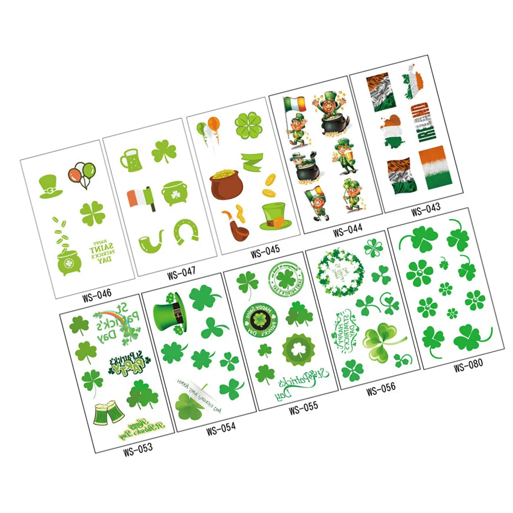 

10 Sheets Irish Festival Stickers Tattoo The Face Waterproof Temporary Tattoos St Patrick's Day
