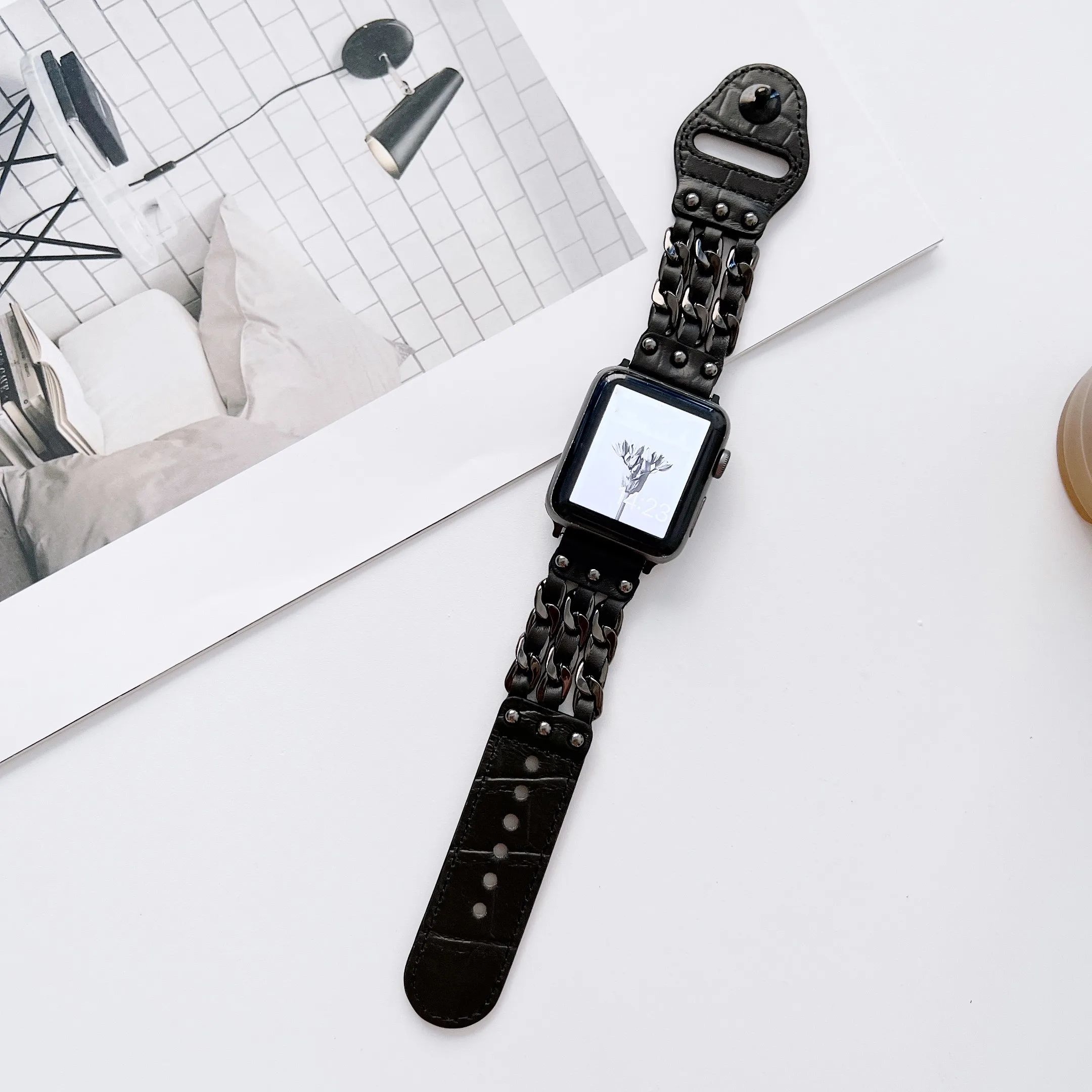 

41mm 45mm For Iwatch 40/44mm 4 3 2 1Leather Chain Band for Apple Watch Adjustable Length Strap 38/42mm SE8 7 6 5 49Ultra Correa