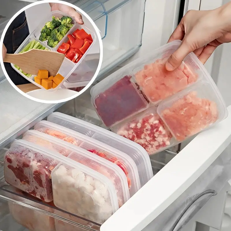 

3PCS Food Fridge Storage Box Portable Compartment Refrigerator Freezer Organizer Sub-Packed Meat Onion Ginger Kitchen Organizer