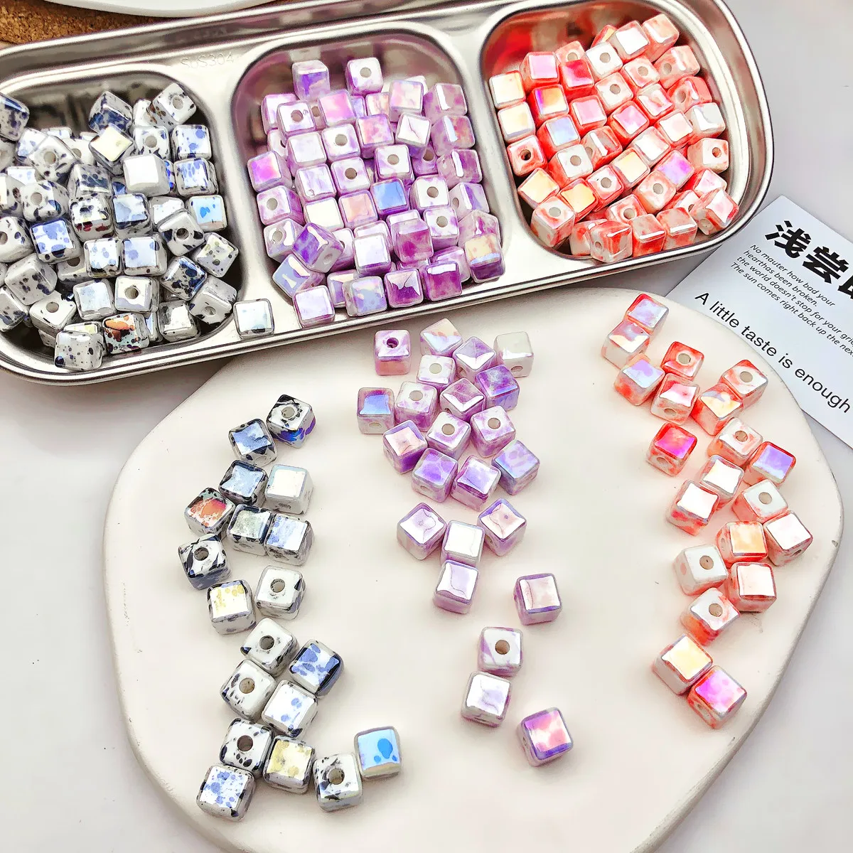 

DIY New Chinese Style Square DIY Speckled Ink Halo Dyed Straight Hole Loose Bead Bracelet Necklace Earrings Cool Air Handmade