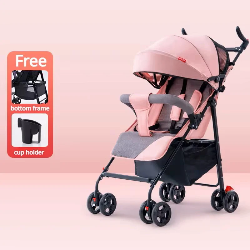 Baby Lightweight Stroller with 360&deg; Universal Wheels Basket Foldable Infant Strolling Cart with Canopy Adjustable Backrest baby stroller