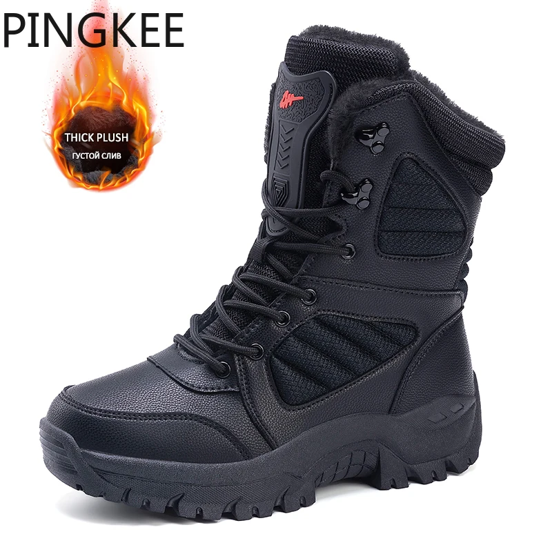 

PINGKEE Delivery Traction Waterproof Fabric Upper Backpacking Mens Winter Thermal Plush Snow Hiking Trekking Boots Shoes For Men