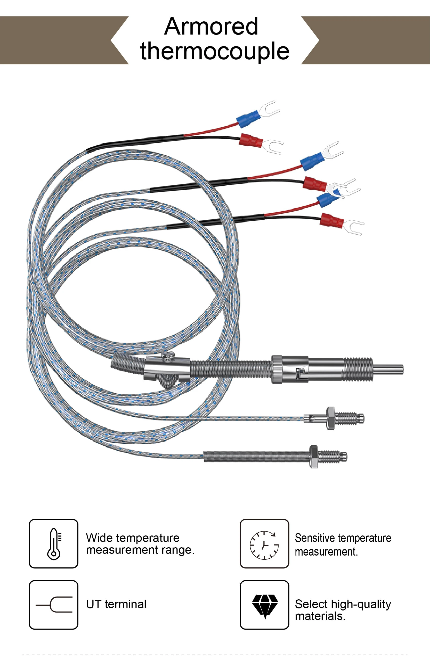 K Type Armored Thermocouple WRNT-02K M6 Screw Thread Spring Loaded Temperature S