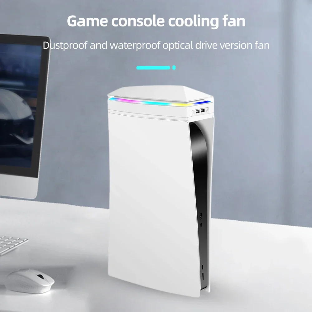 RGB 외부 호스트 냉각 선풍기, 수직 스탠드, 외부 호스트 냉각 선풍기, PS5 게임 호스트 액세서리, 2 USB 포트