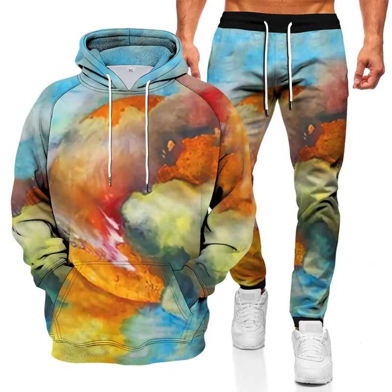 Autumn 3D Printed Hoodies Pant Sets for Men