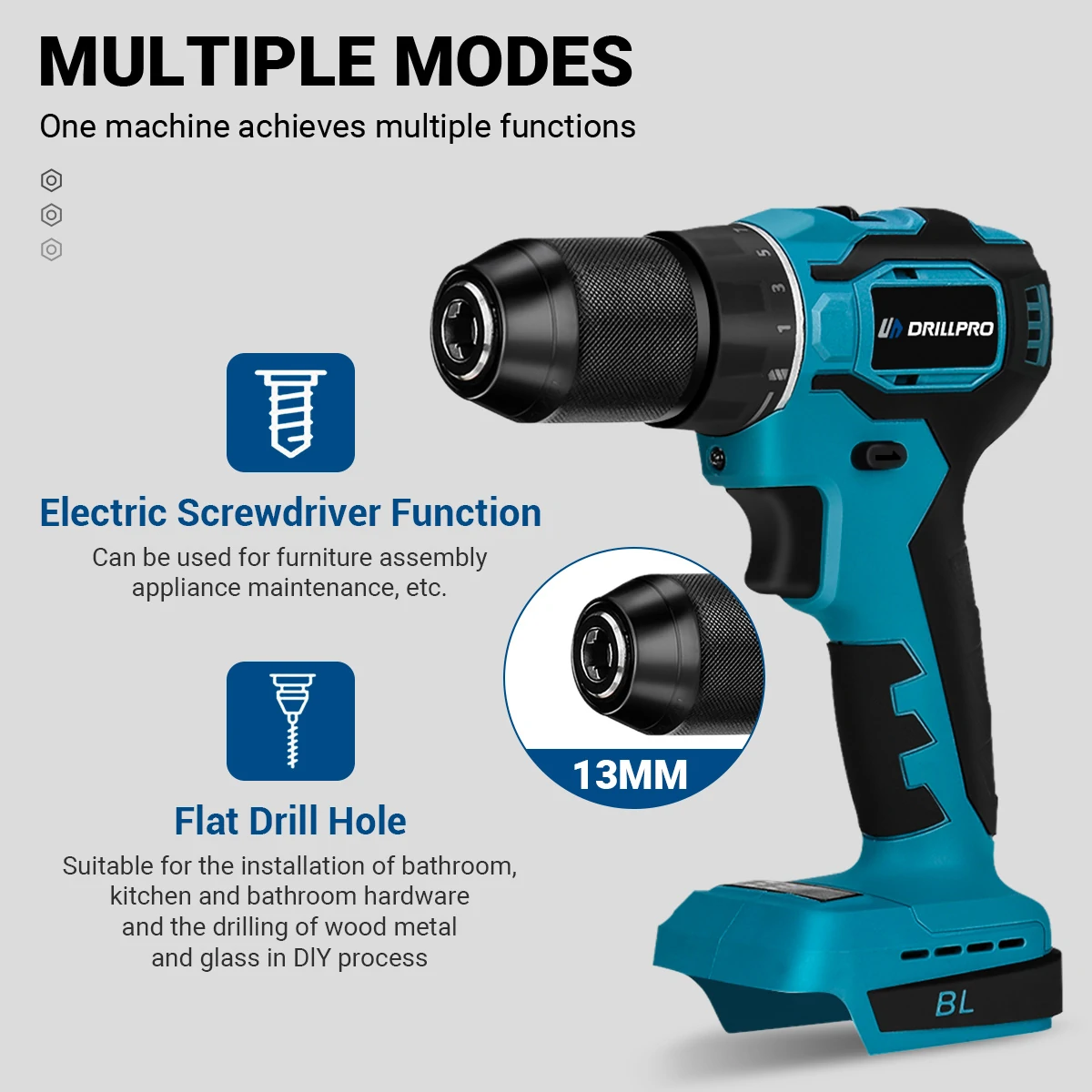 Drillpro Electric Power Tool Set 800N.M Electric Wrench Rotary Hammer 13mm Power Drill 125mm Angle Grinder For Mak 18V