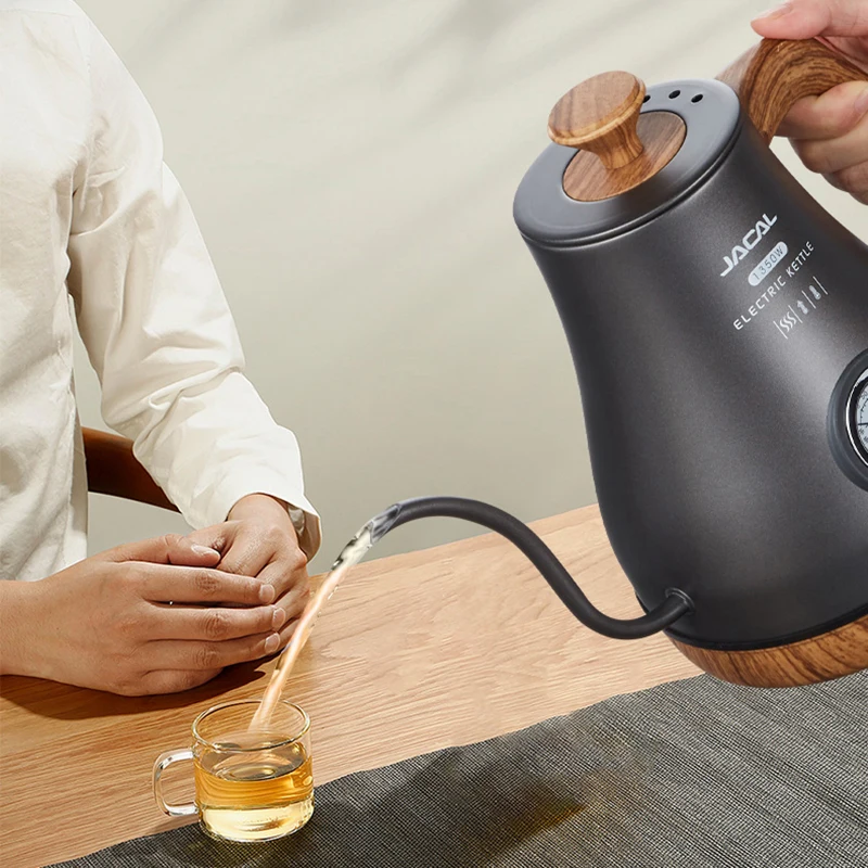 1.0L Electric Kettle Retro Gooseneck Hand Brewed Coffee Pot Slender Mouth Teapot Stainless Steel Liner Kettle with thermometer 5