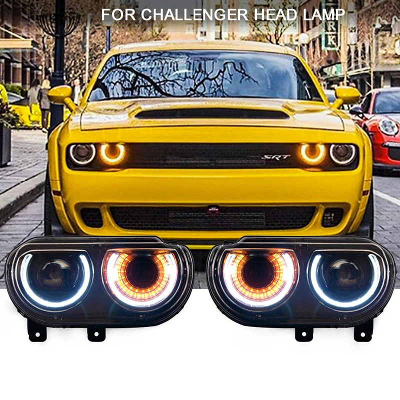 

Car LED Halo Headlights with DRL Amber Turn Signal High Low Beam Headlamp For Dodge Challenger 2008-2014 Daytime Running Lights