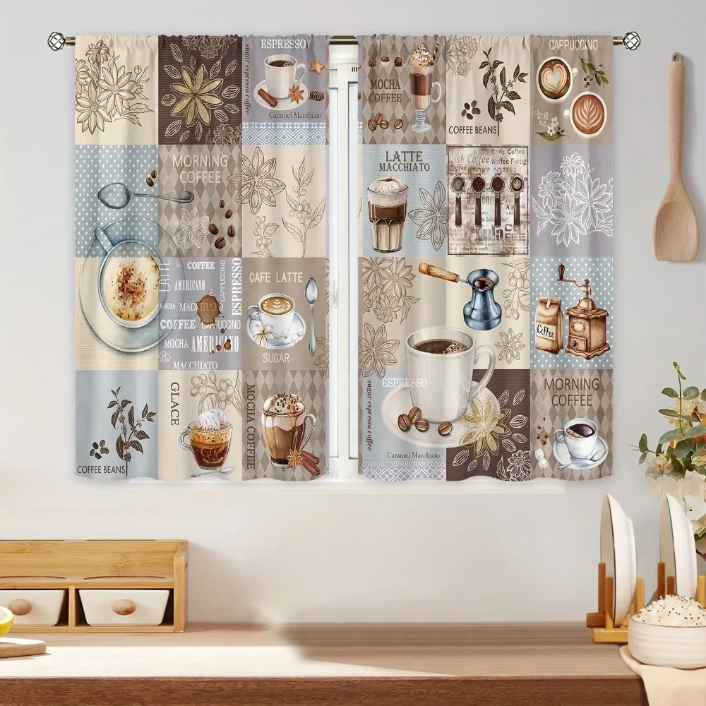 Description Picture 2 of item2Pcs Vintage Cafe Rod Pocket Rustic Polyester Kitchen Curtains For Kitchens Bedrooms Study Rooms Living Room Home Decoration