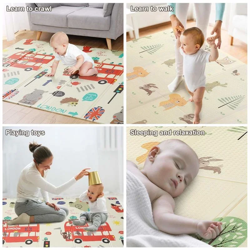 Tapis de Jeu enfant bébé 200x180 cm de sol en mousse Tapis Ramper Zone pour  Enfants Pliable