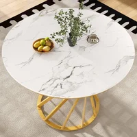 Table à manger ronde, table de cuisine, table basse ronde pour 4, adaptée à la salle à manger, au salon, dessus de table marbré en MDF 80 × 80 × 76 cm 1