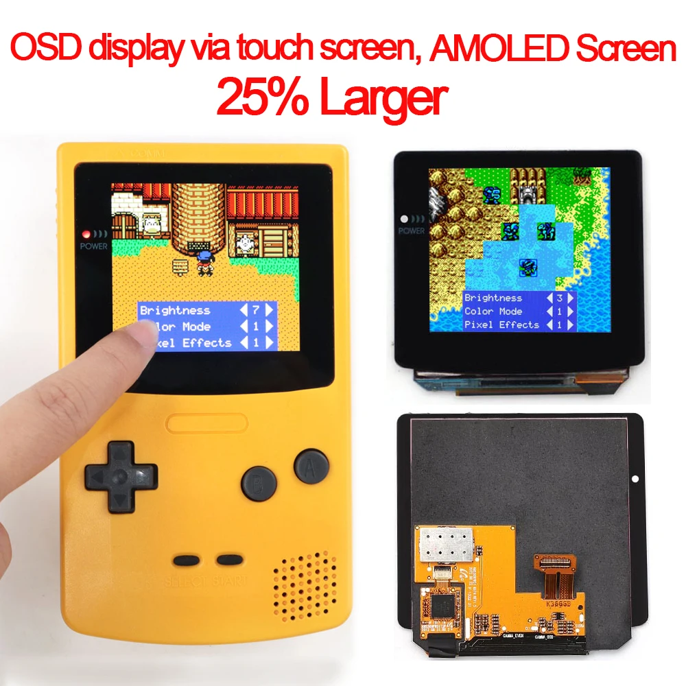 

2024 Newest GBC OLED Laminated Touch AMOLED Screen OSD Menu RETRO PIXEL Kit For GameBoy Color GBC With Pre-cut Shell Housing
