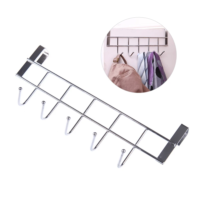 Storage Hook Door Hook 5 Hooks Clothing Coat Towel Hanger Rack Holder Shelf Over Door Home Bathroom Kitchen Hat Organizer