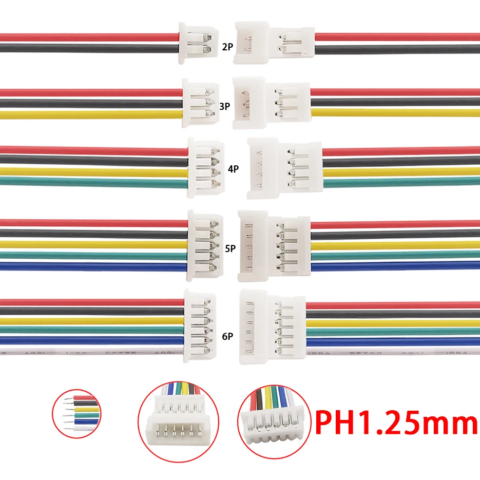 5Pair JST 1.25mm Male Female Wire Cable Connector 1.25mm Pitch 2/3/4/5/6 Pin Micro JST Plug Jack Cable Terminal Connectors 15CM