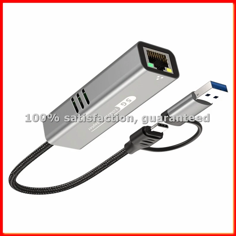 USB 3.0+Type-C - 5G 유선 네트워크 카드 어댑터 1000Mbps 네트워크 어댑터 노트북용 RJ45 네트워크 포트 Win10/11/ OS-A09I
