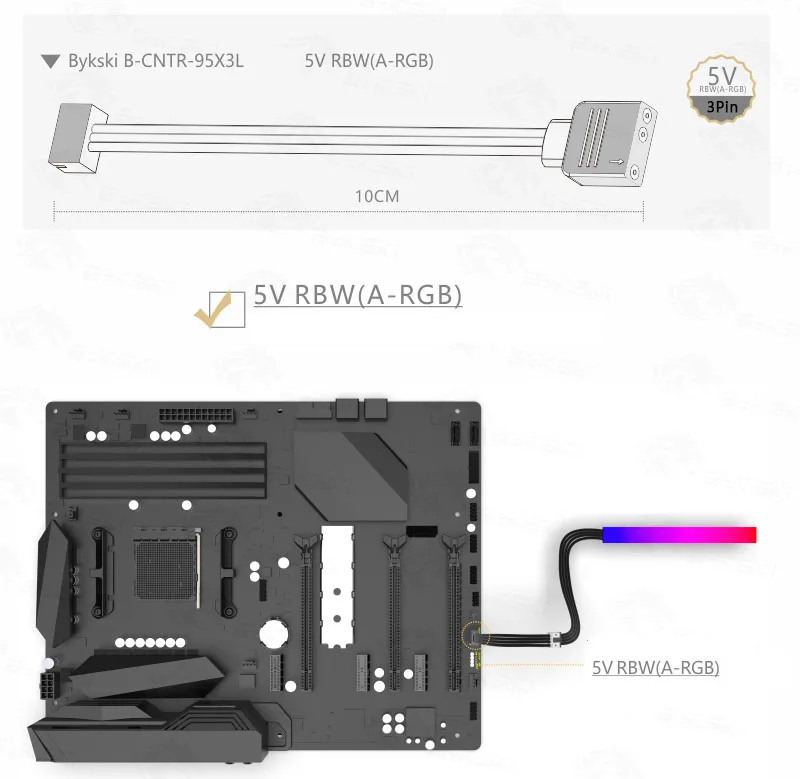 Bykski Fita Led 12v 5v para Cpu Bloco Gpu de Refrigeração a Água Faixa r 70 100 150 200 mm Comprimento de Sincronização de Placa-mãe - Imagem 3