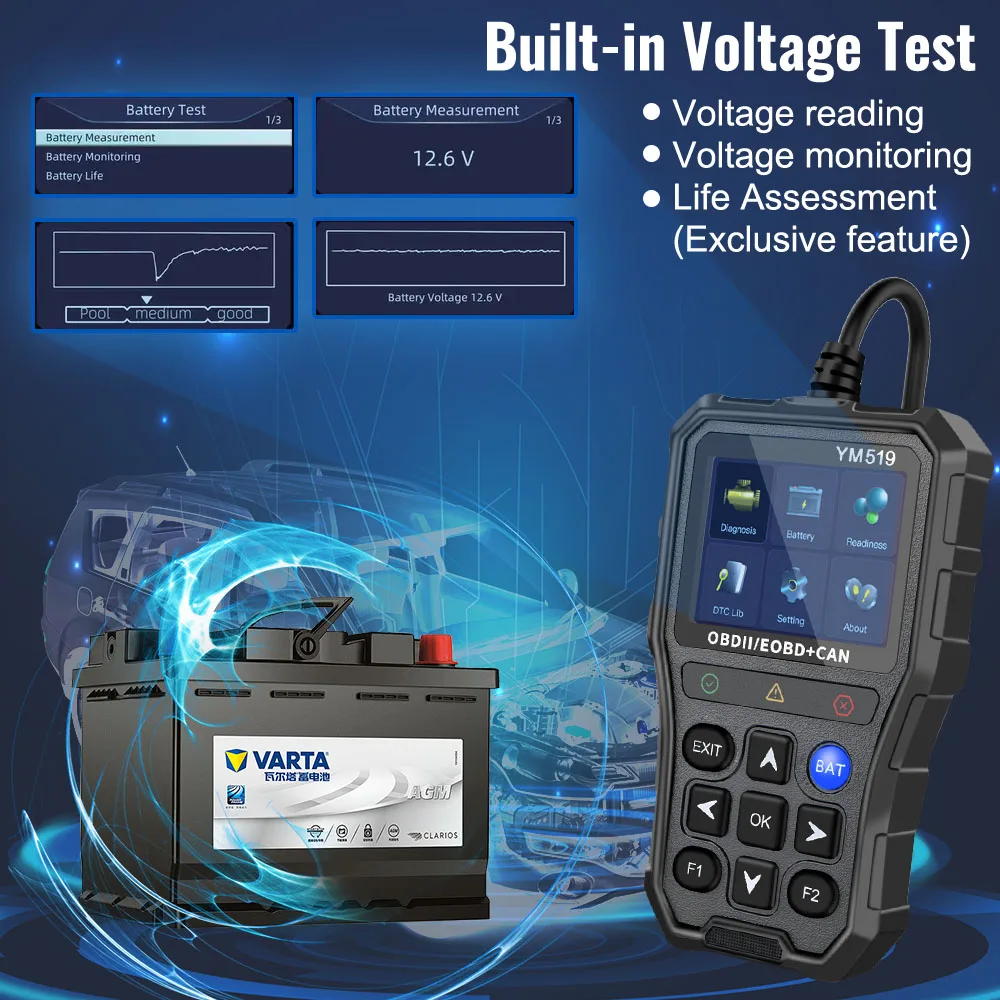 Multi-language Battery Tester Car Diagnostic Tool Check Engine System YM519 Code Reader Fault Code Scanner OBD2 Code Reader 5