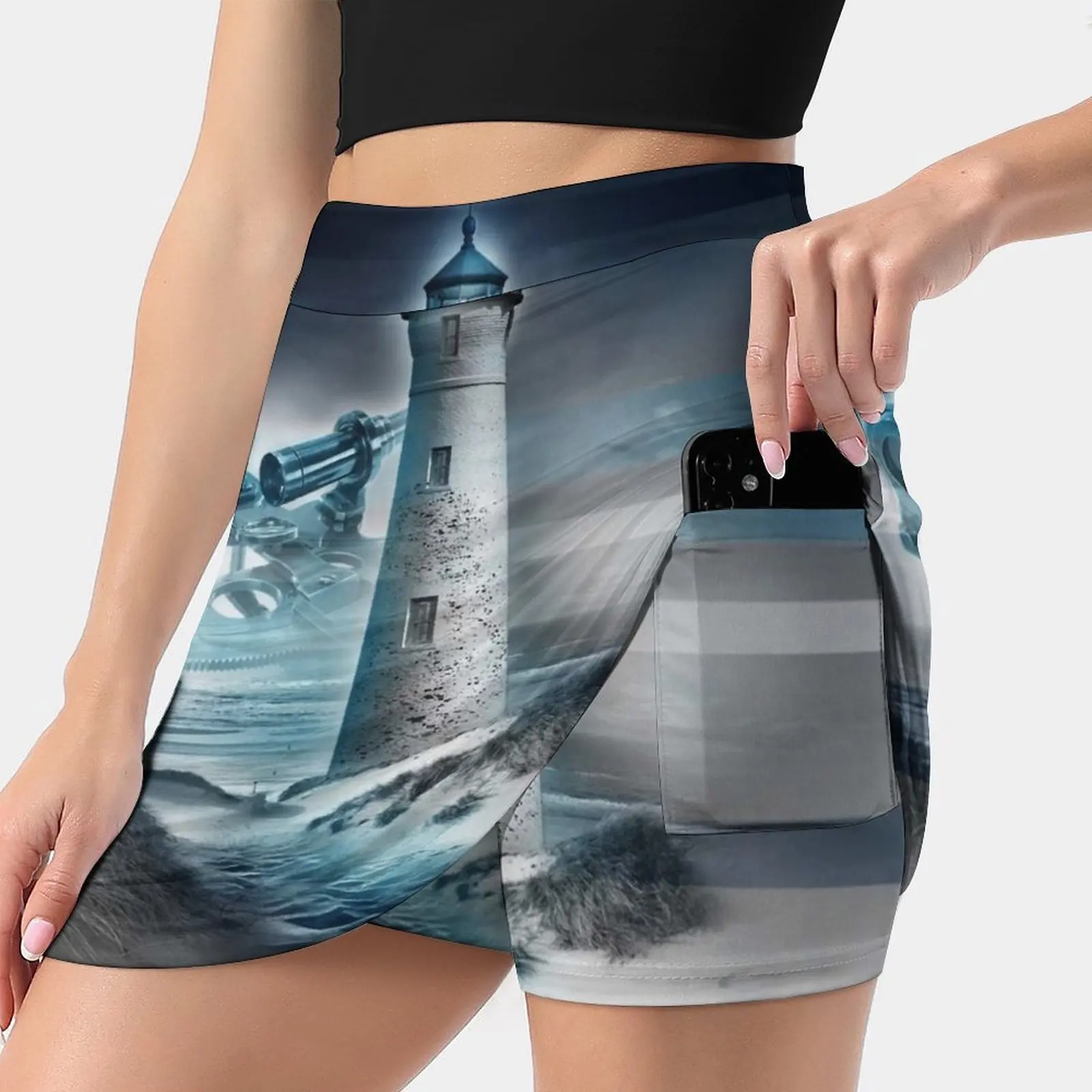 

Женская мини-юбка с рисунком морской татуировки 4.0, трапециевидная юбка с карманом для татуировки, Морской Маяк, привлекательный маршрут Is Goal
