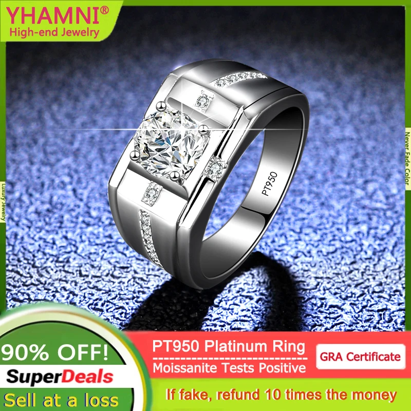 1.0ct PT950 Platinum Moissanite Ring Men's Fashion Party Wedding Lab Vvs D Color Eight Hearts And Eight Arrows Cut Holiday Gift