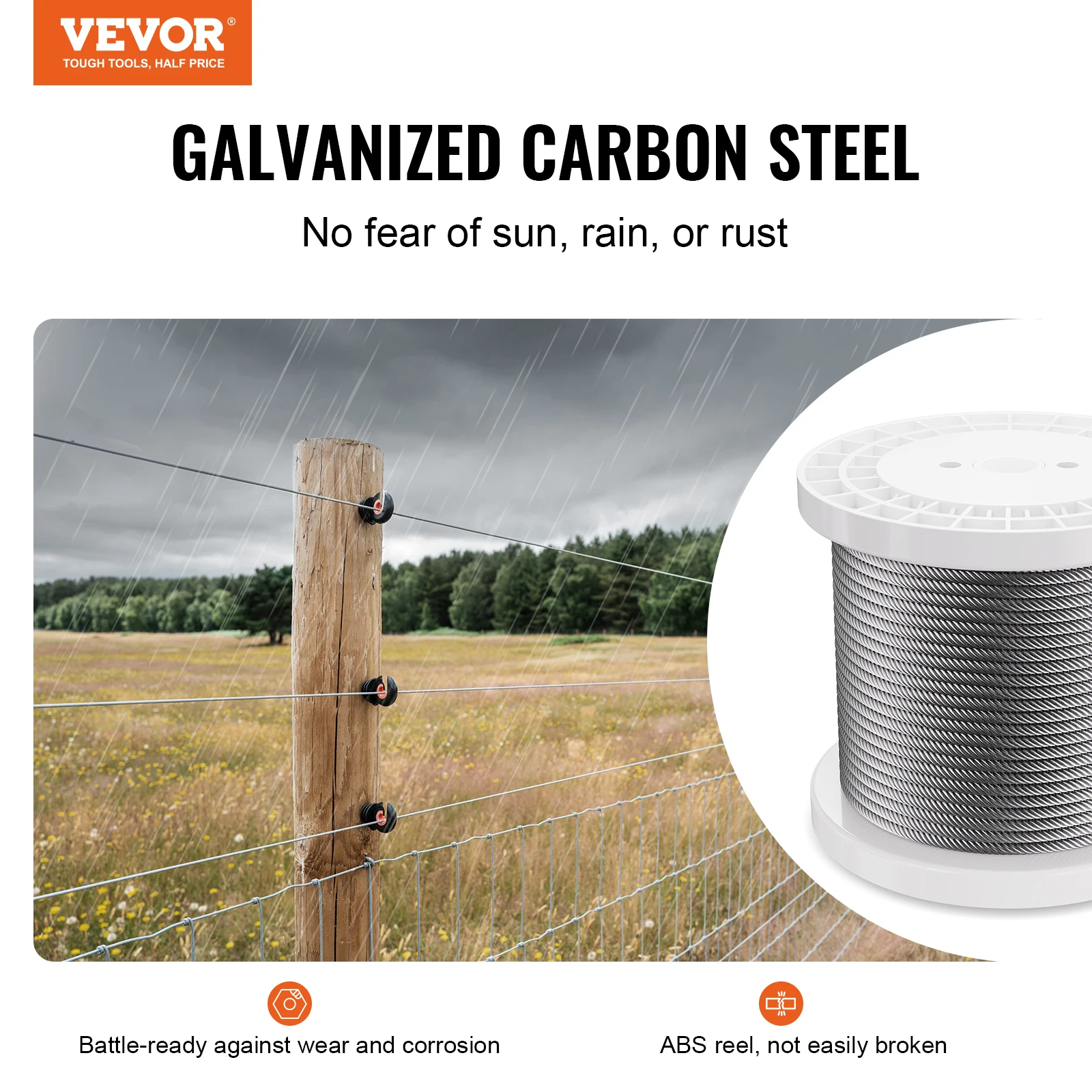 VEVOR 250 ft Wire Cable Rope Stainless Steel 7 x 19 Strands Wire Cable Garden Railing Fence Roll Kits for Outdoor Tent