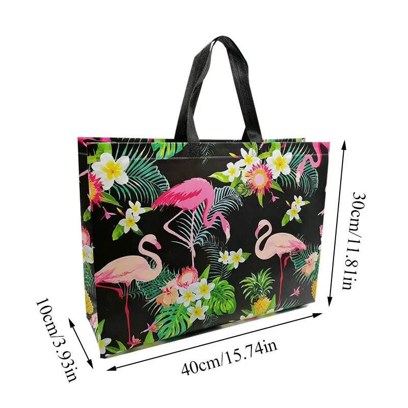 Eco Shopping Bag Pouch Travel Flamingo Printing Non-woven Fabric Folding Bag Capacity Shopping Totes