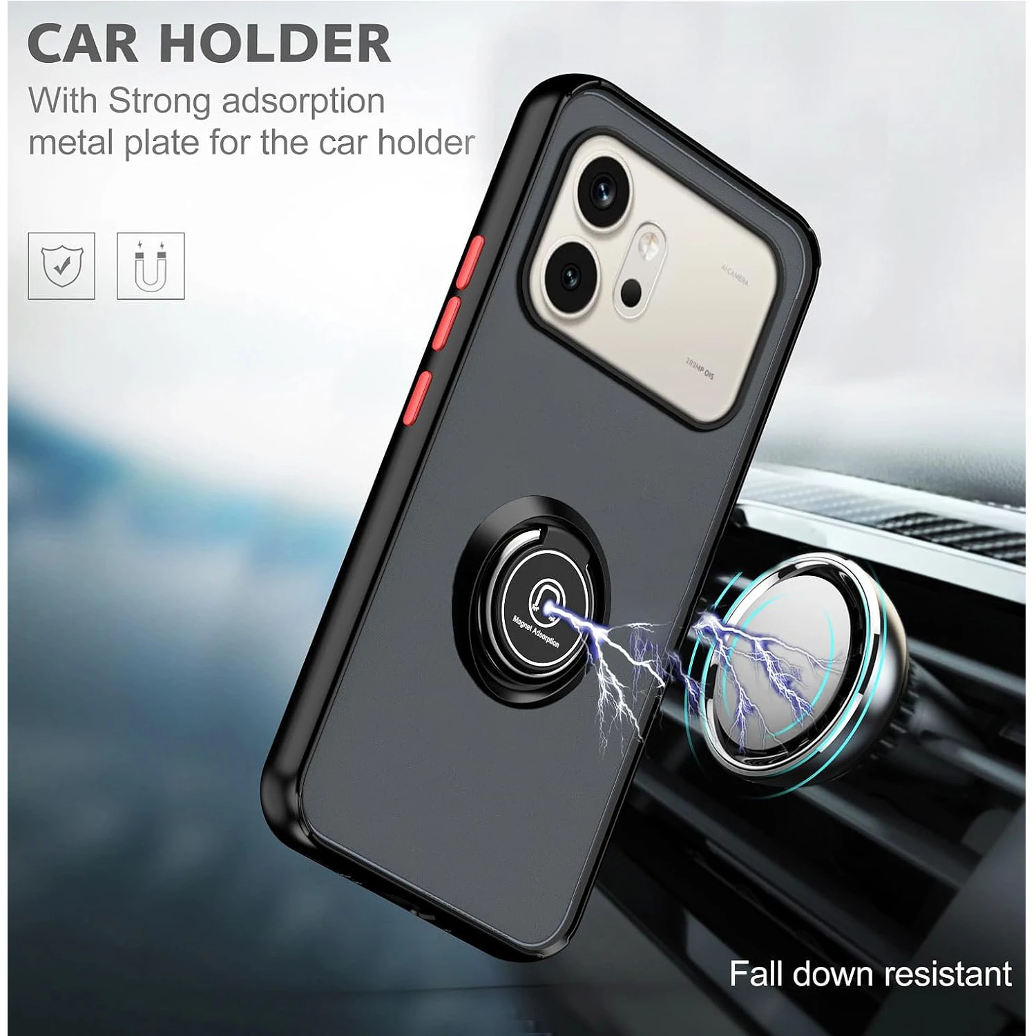 Armor Matte Shockproof Case with Ring Magnetic Stand Holder and Back Shell Cover
