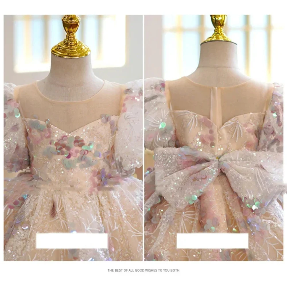 Children Evening Dresses for Girls 3 12 14 Years Kids Birthday Party Luxury 2022 Fluffy Ball Gown Wedding Prom Formal Lace Dress 6