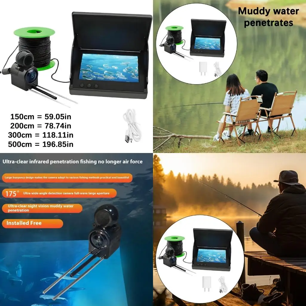 수중 낚시 카메라 195° 광각 어군탐지기 카메라 5인치 대형 스크린 야경 낚시..