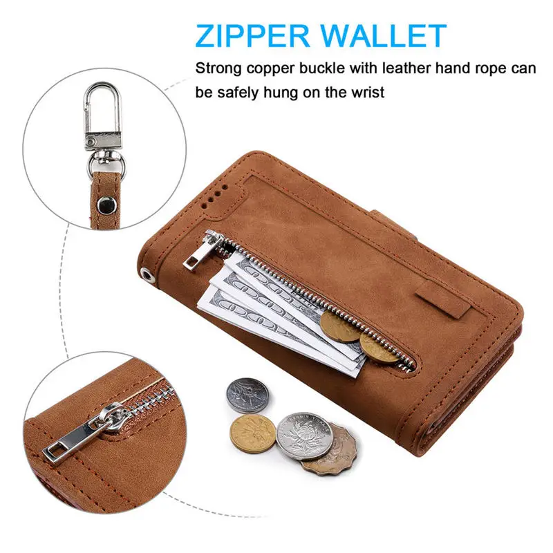 Luxury Leather 9-Card Zipper Wallet Case - Premium Book Cover for OPPO Find Series (5G Compatible)