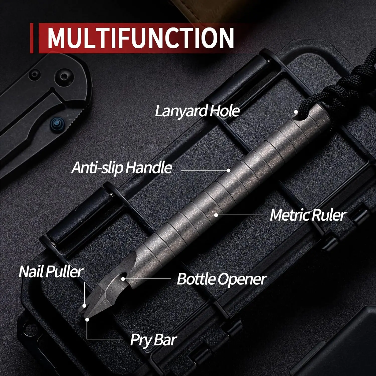 Titanium Pocket Pry Bar,EDC Keychain Carabiner Multitool Prybar Outdoor Tool Heavy Duty,Key Chain Gadgets for Men (Ti Pry Bar) 4