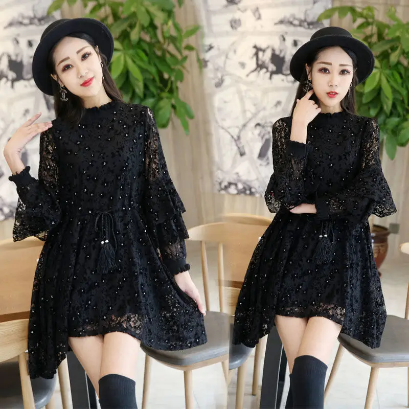 

Dresses for Women Woman Dress Crew Neck Spring and Autumn Hollow Out Vestidos Elegantes Para Mujer Ropa Mujer Roupas Femininas