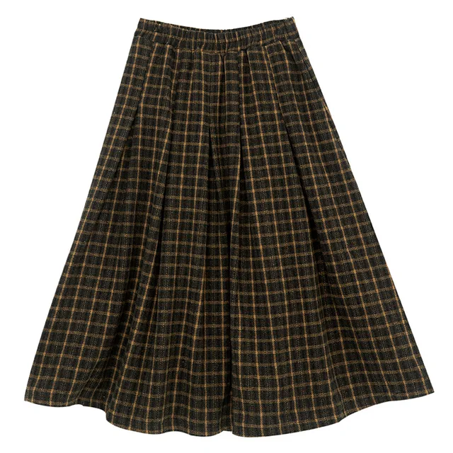 Pleated Skirt Full Length Brown Plaid Skirt Pleated Skirt Long