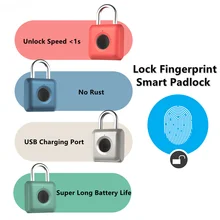 Candado inteligente con huella dactilar, desbloqueo rápido sin llave, recargable por USB, para puerta, funda de equipaje