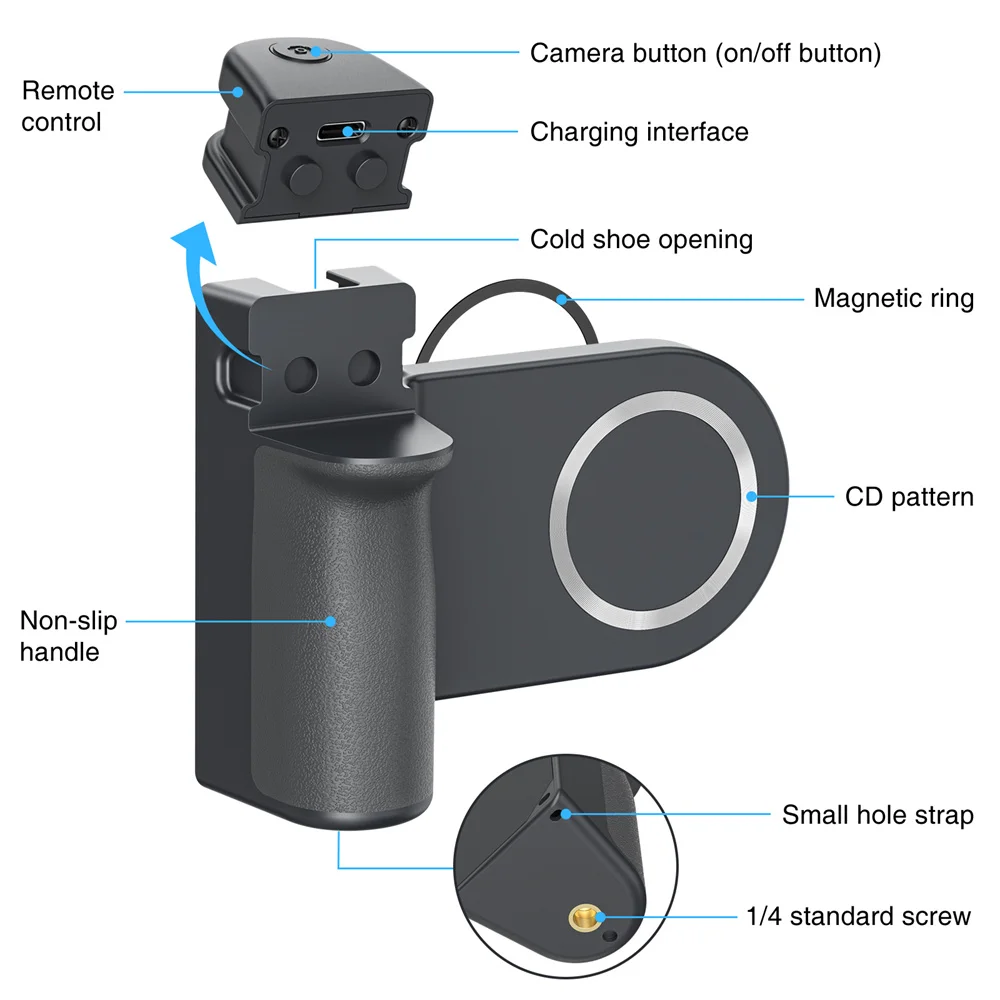 마그네틱 CapGrip Magsafe 전화 그립 카메라 전화 홀더 iPhone 안드로이드 용 Bluetooth 원격 1/4 나사가있는 핸드 헬드 Selfie 부스터
