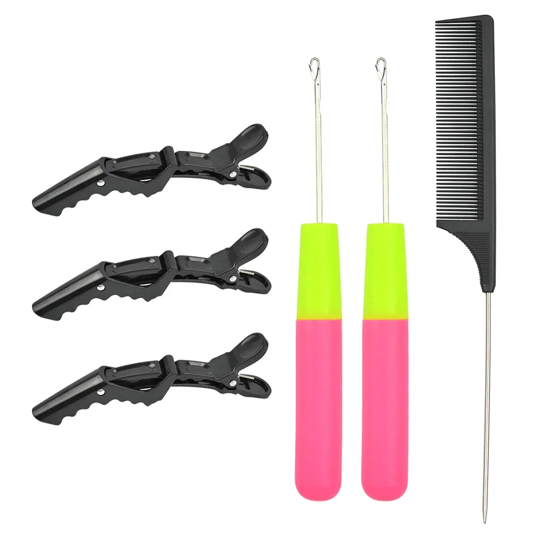 

1 Pc Tail Comb 2Pcs Latch Hook Crochet Needle 3Pcs Alligator Hair Clips Set for Braiding Hair and Hair Extension