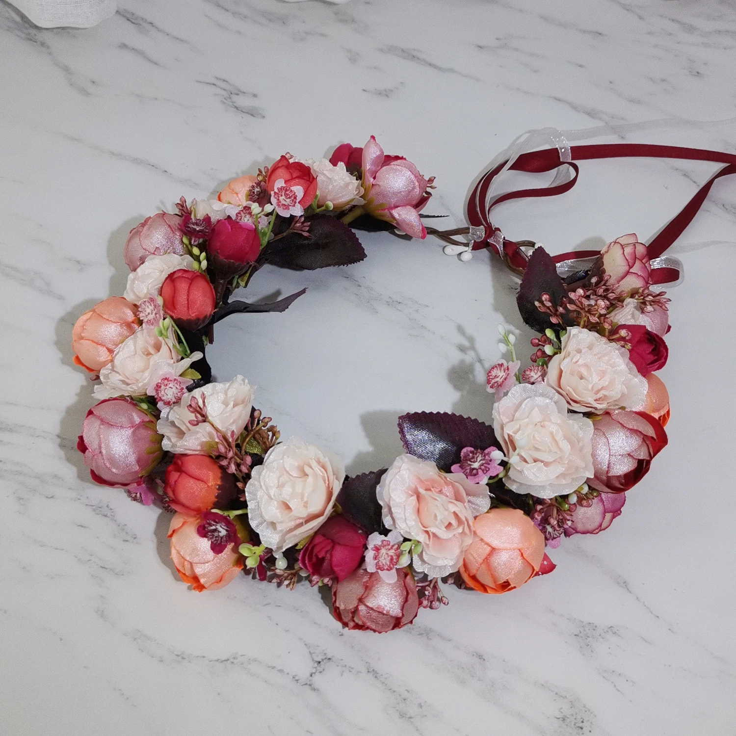 Rose Buds Flower Crown Girls' Dress Hair Accessories Wedding Bridal Headband Ornament Kids Children Floral Garlands