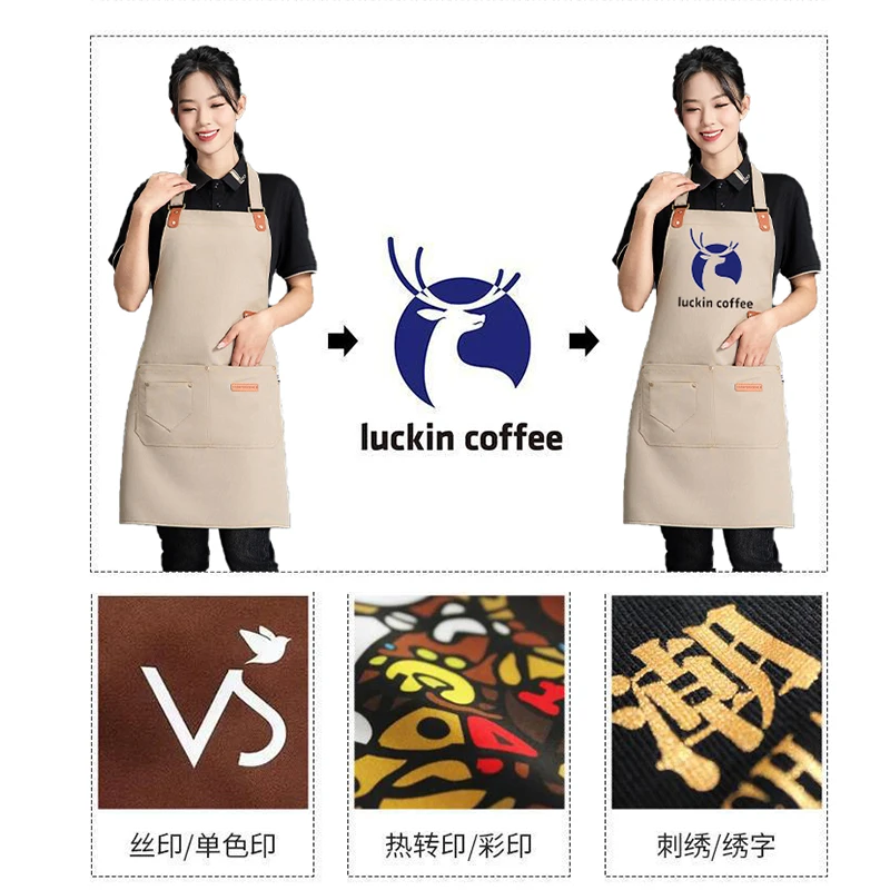Salon Apron Customized Logo Nails Beauty Barber Studio Men's Women's Aprons Canvas Waterproof Mandil Kitchen Cooking Pinny 4