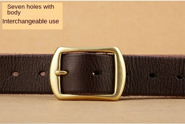 Handmade belt trendy leather pin buckle simple first layer real cowhide men's and women's copper buckle belt versatile old
