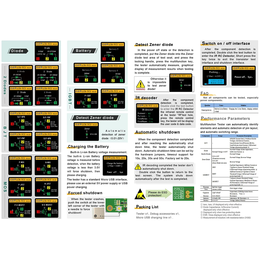 TC-T7-H TCR-T7 LCR-TC1 High Precision Transistor Tester Diode Triode Capacitance ESR MOS/PNP/NPN LCR MOSFET TFT LCD Screen Test