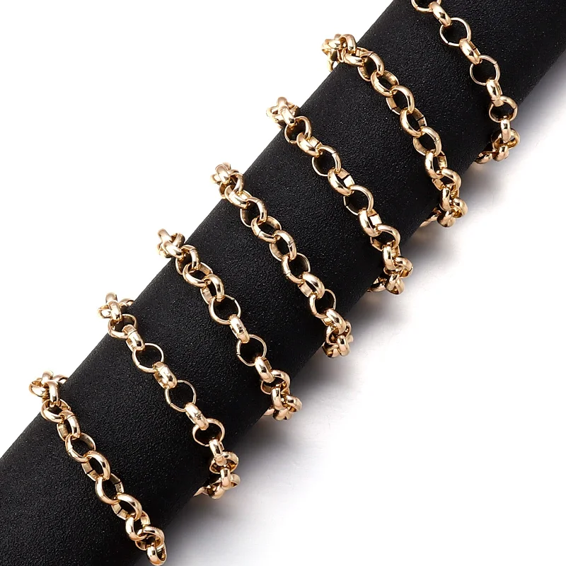 5 Yards/Rollen vergoldete Halskette Rolo-Ketten Bulk Aluminium-Kreuzketten für die Schmuckherstellung Starke Gliederkette DIY-Armband – Detail 2
