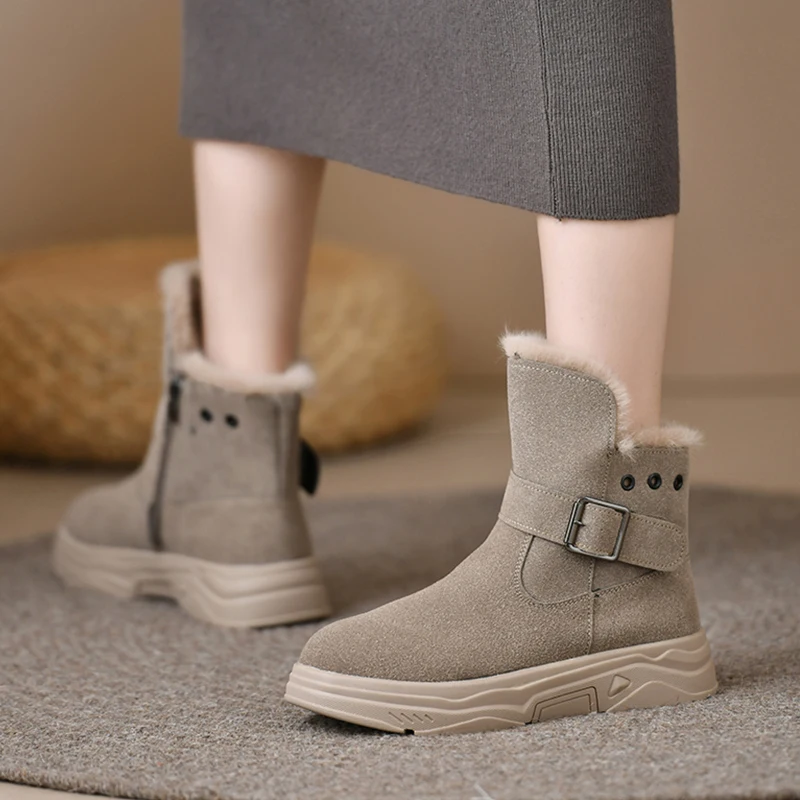 

Winter Boots With Fur Australia Shoes Flat Heel Round Toe Boots-Women Plush Snow Ankle Rubber Med Padded Ladies Lolita