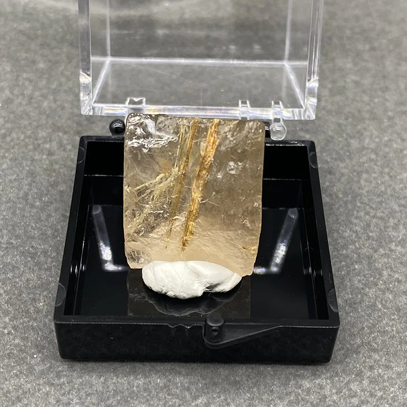 100% natural  golden hair crystal raw stone mineral specimen healing crystal gem collection +Box size ：35*35*35mm