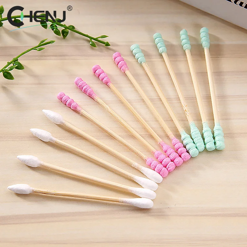Double Head Cotton Swab Women Makeup Cotton Buds Tip For Medical Wood Sticks Nose Ears Cleaning Health Care Tools 100pcs/Pack