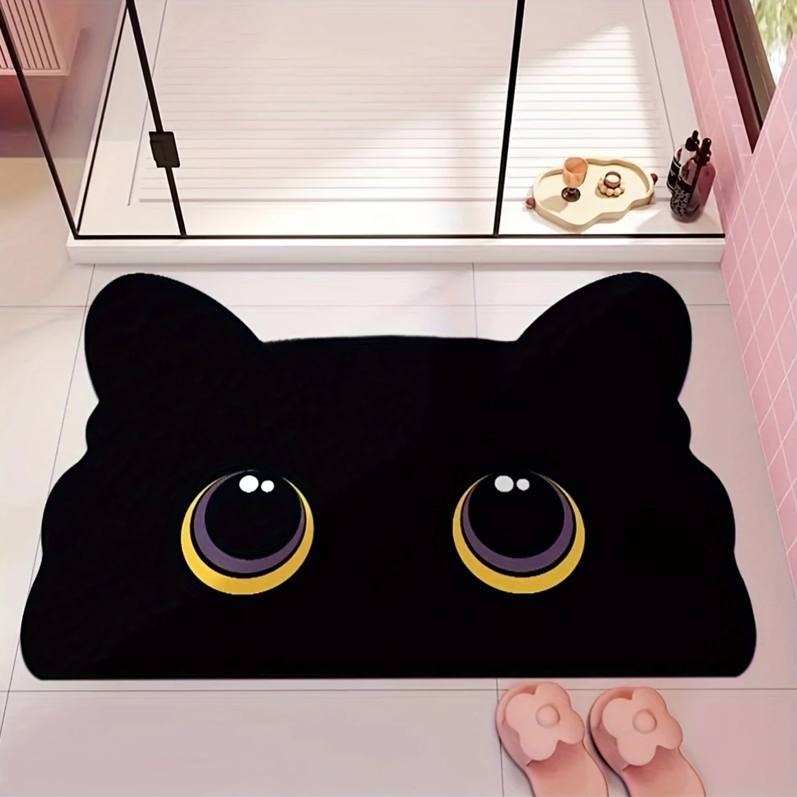 VIKAMA Black Cat Floor Mat Cute Cartoon Bathroom Mat Waterproof Non-slip Doormat Toilet Floor Rug Welcome Mat Home Decoration