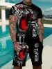 Newest Summer Men's Beach Shorts Set 3D Fierce beast Tiger Print Short Sleeve T-shirts+Shorts 2 Pcs Set Oversized Tracksuit Suit 2