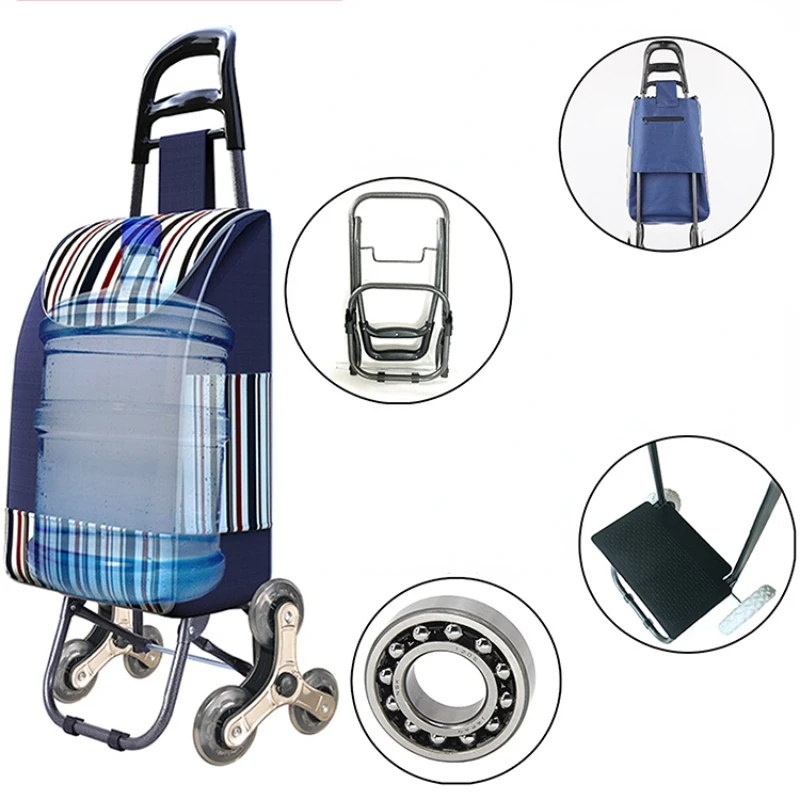 Portable Shopping Cart Trolley Shopping Storage Bag with Wheels Folding Bearing Sturdy Stair Climbable Grocery Navy Blue Cart storage bag foldable storage bags foldable storage bag