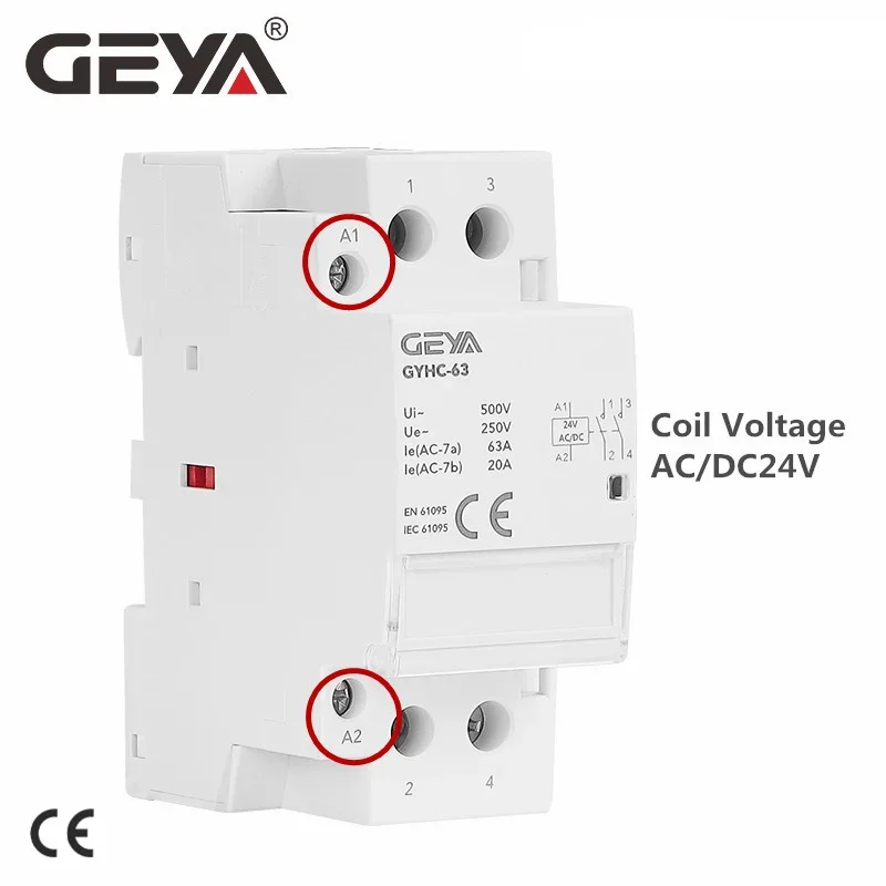 

GEYA GYHC 2P 63A DC Contactor DC24V Coil 2P 220V 2NO 2NC 1NO1NC Automatic Householdr Contactor Din Rail Type